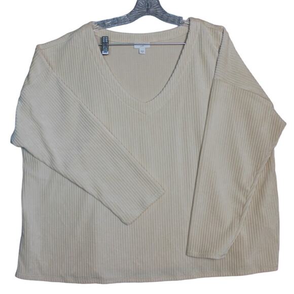 J. Jill Women's Plush Knit Cord Top Cream V Neck Relaxed Fit Stretch Size 3x - Picture 1 of 8